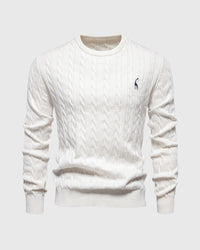 Bastian | Herren Zopfmuster Langarm Strickpullover in Weiß