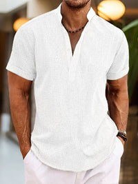 Pablo | Herren Henley Hemd mit Stehkragen in Weiß