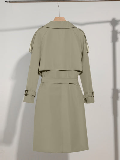 Latina | Damen Langer Doppelknopf-Trenchcoat mit Taillengürtel – Elegante Passform