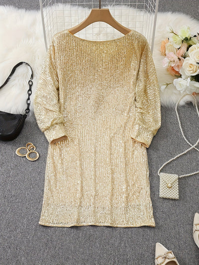 Casual Kontrast Pailletten V-Ausschnitt Langarm Party Wear festliches Kleid für Damen | Ideal für den Sommer