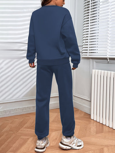 Damen Freizeit-Oversized Rundhals-Pullover und Jogginghosen mit Kordelzug | Ideal für Active Wear