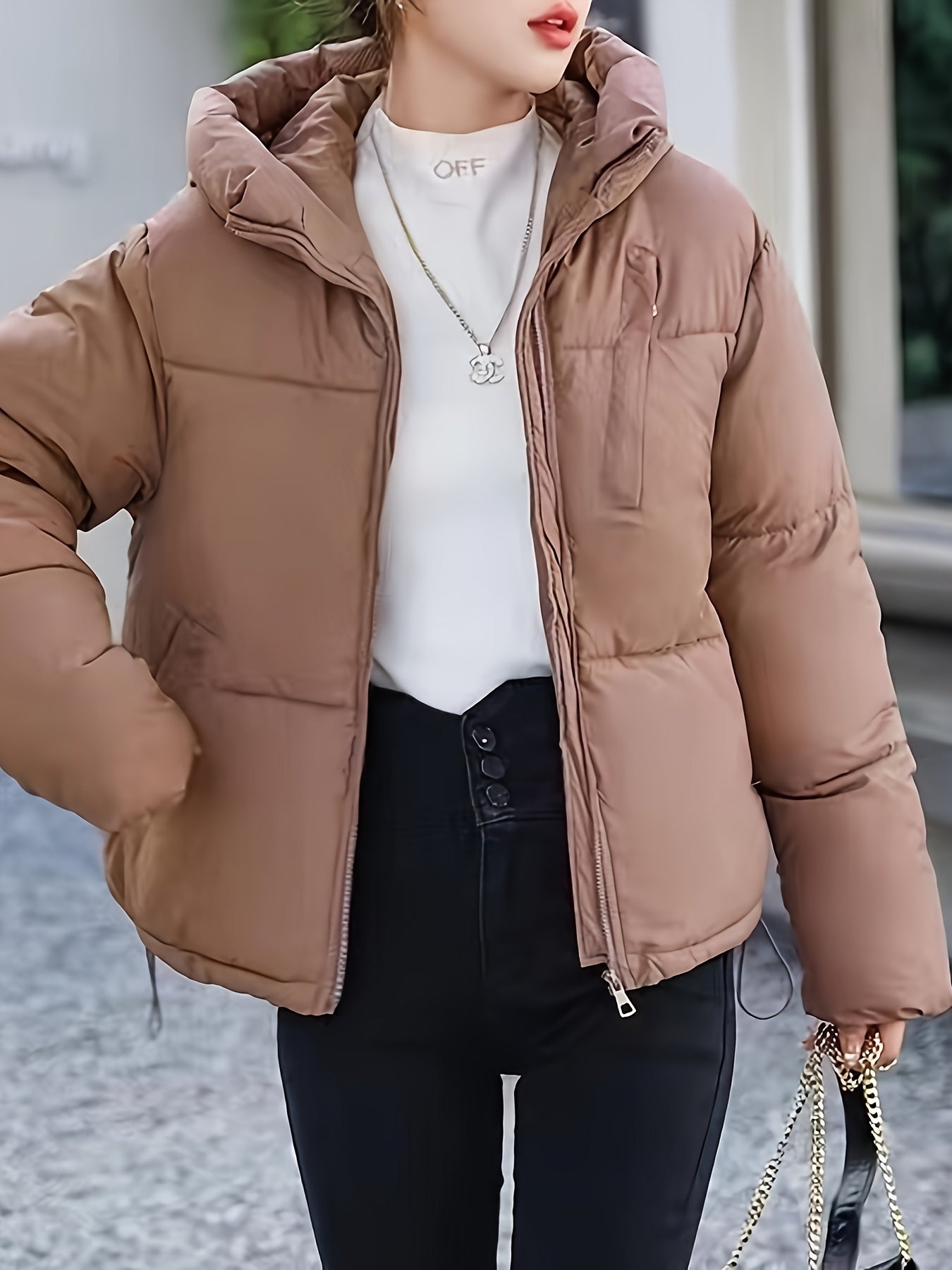 Elegante Braune Casual Polyester Gepolsterte Winterjacke für Damen | Ideal für den Winter