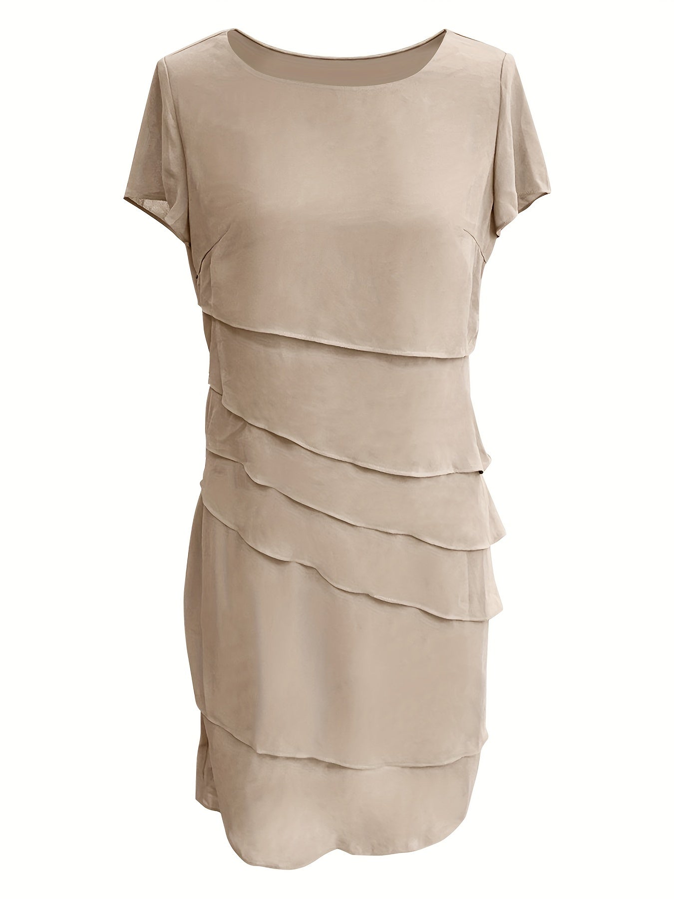 Stilvolles Kleid mit Schichtverzierungen, Rundhalsausschnitt und kurzen Ärmeln für Damen | Ideal für den Sommer