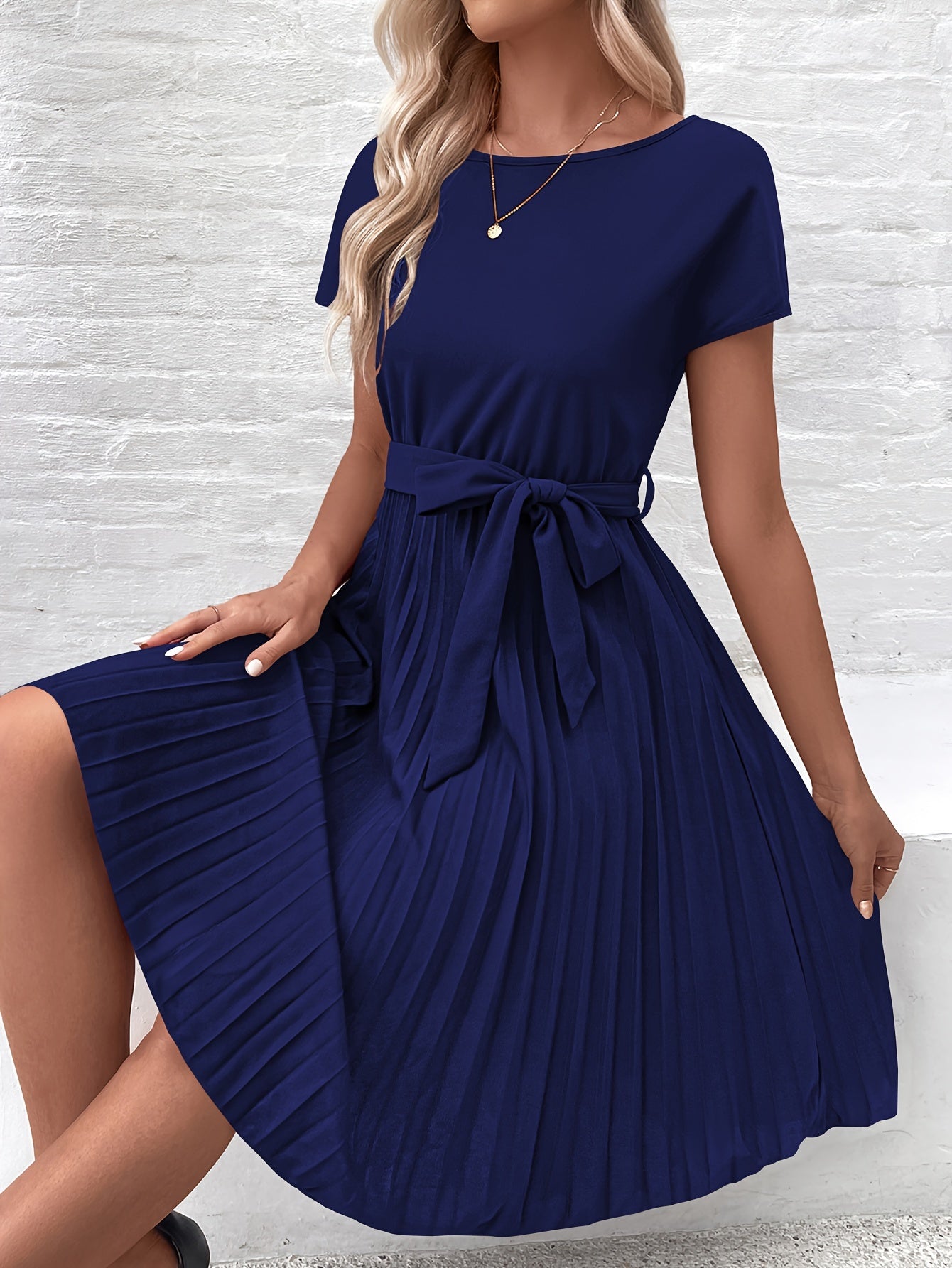 Altrosa Plisseekleid mit Gürtel - Marie