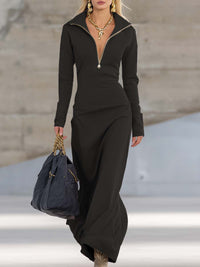 Beatrice | Damen Rosa Kapuzen Maxikleid Langarm in Schwarz