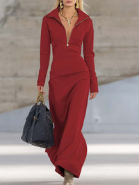 Beatrice | Damen Rosa Kapuzen Maxikleid Langarm in Rot