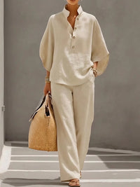 Beatrice | Damen Zweiteiler Set mit weiter Hose in Sand