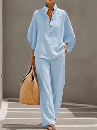 Beatrice | Damen Zweiteiler Set mit weiter Hose in Hellblau