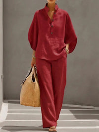 Beatrice | Damen Zweiteiler Set mit weiter Hose in Rot