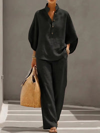 Beatrice | Damen Zweiteiler Set mit weiter Hose in Schwarz