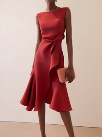 Beatrice | Drapiertes Asymmetrisches Midikleid in Rot