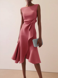 Beatrice | Drapiertes Asymmetrisches Midikleid in Rosa