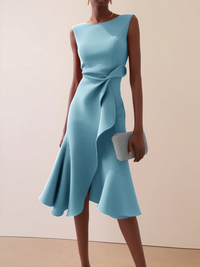 Beatrice | Drapiertes Asymmetrisches Midikleid in Hellblau