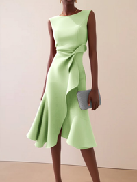 Beatrice | Drapiertes Asymmetrisches Midikleid in Hellgrün