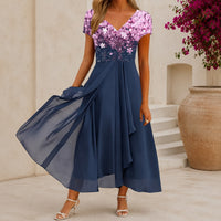 Beatrix | Florales Cocktail-Midikleid mit V-Ausschnitt in Rosa Blau