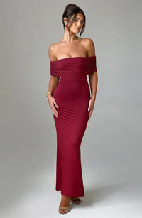 Stella | Damen Maxikleid Elegant Festlich Fließend Zeitlos Romantic in Rot