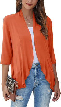 Bella | Damen Offener Front Drapierter Cardigan in Orange-Rot