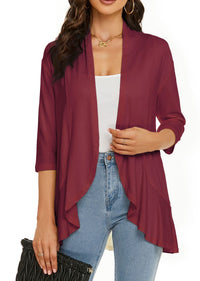 Bella | Damen Offener Front Drapierter Cardigan in Burgunder