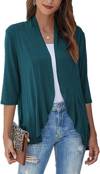 Bella | Damen Offener Front Drapierter Cardigan in Grün