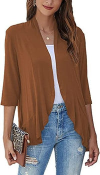 Bella | Damen Offener Front Drapierter Cardigan in Braun