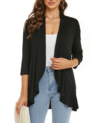 Bella | Damen Offener Front Drapierter Cardigan in Schwarz