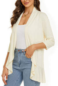 Bella | Damen Offener Front Drapierter Cardigan in Weiß-beige