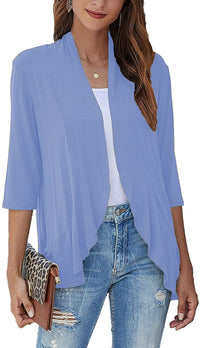 Bella | Damen Offener Front Drapierter Cardigan in Hellblau