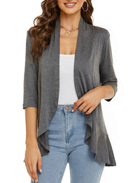 Bella | Damen Offener Front Drapierter Cardigan in Grau
