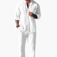 Benedikt | Herren Langarm Shirt Hose Set in Weiß