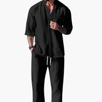Benedikt | Herren Langarm Shirt Hose Set in Schwarz