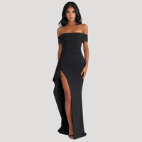 Benedikta | Damen Off Shoulder Elegantes Maxikleid in Schwarz