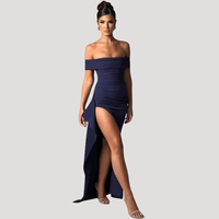 Benedikta | Damen Off Shoulder Elegantes Maxikleid in Marineblau