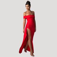 Benedikta | Damen Off Shoulder Elegantes Maxikleid in Rot