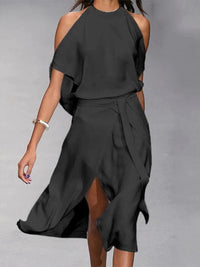 Benedikta | Damen Schulterfreies Midi Kleid in Schwarz