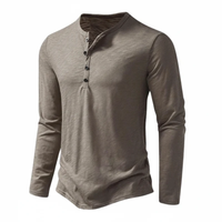 Benjamin | Herren Langarm Henley Oberteil in Khaki