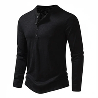 Benjamin | Herren Langarm Henley Oberteil in Schwarz