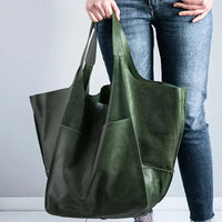 Charlotte | Übergroße Veganleder Tote Bag mit Magnetverschluss in Olive