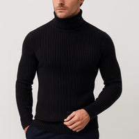 Bernd | Herren Gerippter Taillierter Rollkragenpullover in Schwarz