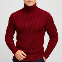 Bernd | Herren Gerippter Taillierter Rollkragenpullover in Bordeaux