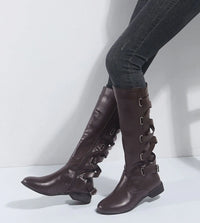 Kalinda | Damen knöchelhohe Reitstiefel mit rückseitigen Schnallen in Dunkelbraun