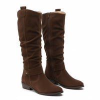 Lavinia | Damen kniehohe Stiefel mit seitlichem Reißverschluss in Dunkelbraun