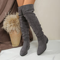 Jacinda | Damen Overknee-Stiefel mit niedrigem Blockabsatz in Grau