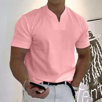 Bjarne | Herren T-Shirt Mit V-Ausschnitt Schlicht Freizeit in Rosa