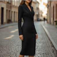 Nathalie | Damen Langarm Midikleid Elegant Business Herbst Zeitlos in Schwarz