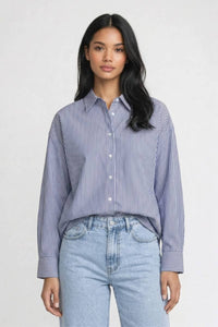 Bluse Damen - Oversized | Gestreift & Klassischer Kragen in Gestreift Blau