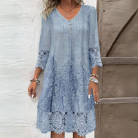 Greta | Damen Vintage Spitzenbesatz Shift Kleid in Blau