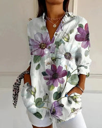 Rosalie | Langarmbluse mit Print und Knopfleiste in Lila -  Blumen