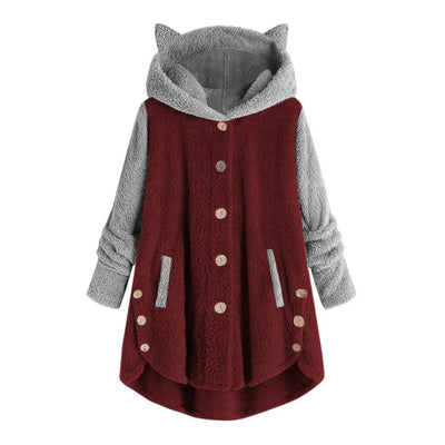 Nina - damen-fleece-sweatshirt mit katzenohren und abgesetzten armeln
