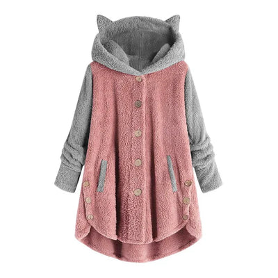 Nina - damen-fleece-sweatshirt mit katzenohren und abgesetzten armeln