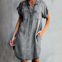 Bonnie | Damen Denim Mini Kleid mit Knopfleiste in Grau